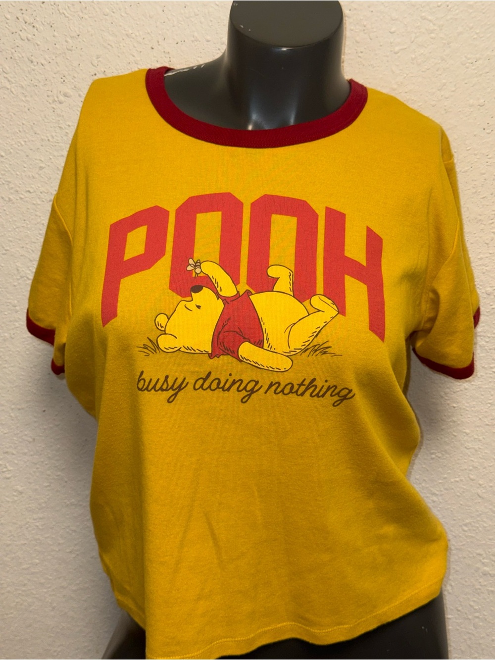 Disney Yellow Pooh Graphic Tee with Red Trim